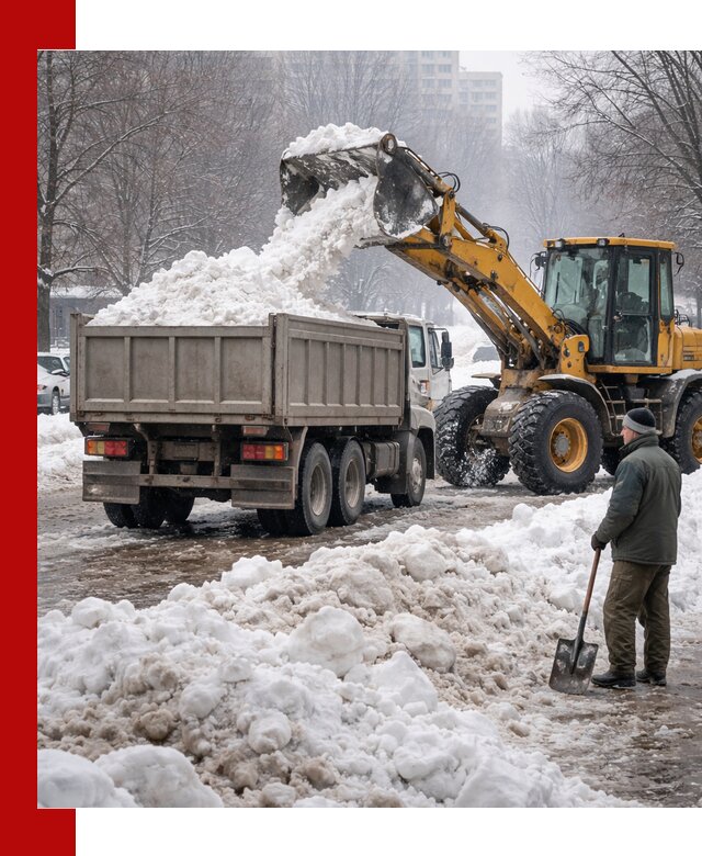 Вывоз снега грузовой техникой в Североуральске оперативно и чисто