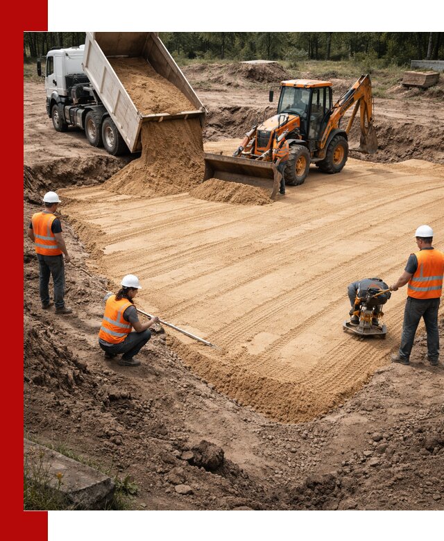 Устройство песчаной подушки для фундаментов и дорог в Североуральске